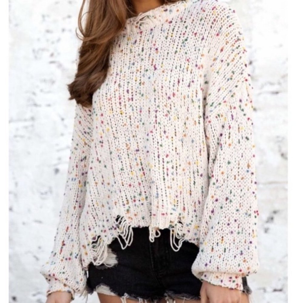 SOLD☆ New MOD Confetti Destroyed Sweater M/L - Picture 1 of 8